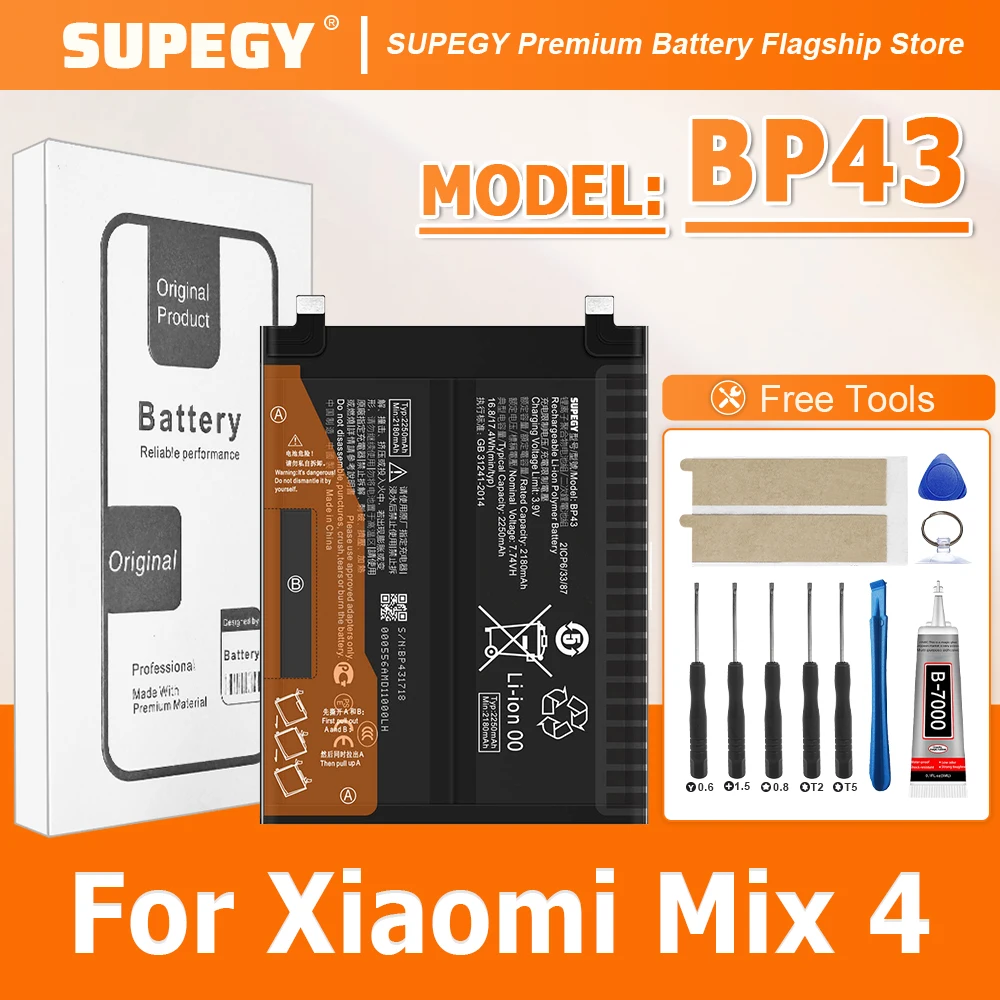 

СУПEGY 2026 лет, 100% новый сменный аккумулятор BP43 4500 мАч для Xiaomi Mix 4 Mix4, аккумуляторы для мобильных телефонов Bateria + бесплатные инструменты