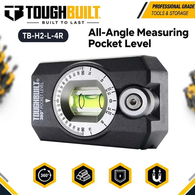 TOUGHBUILT TB-H2-L-4R Full Angle Pocket Level, High Precision Rotatable Vial Cast Aluminum Body Level Gauge Hand Tool