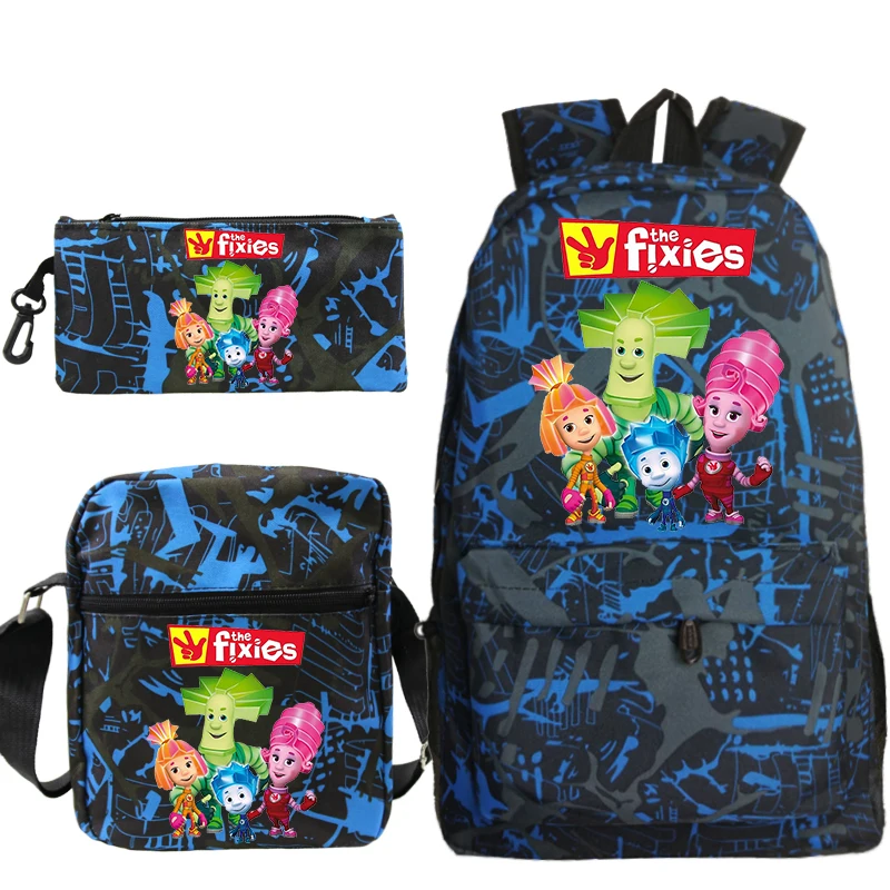 3Pcs New The Fixies Print Backpack Set With Shoulder Bags Pencil Case Children Lightweight Schoolbag Travel Outdoor Knapsack Bag