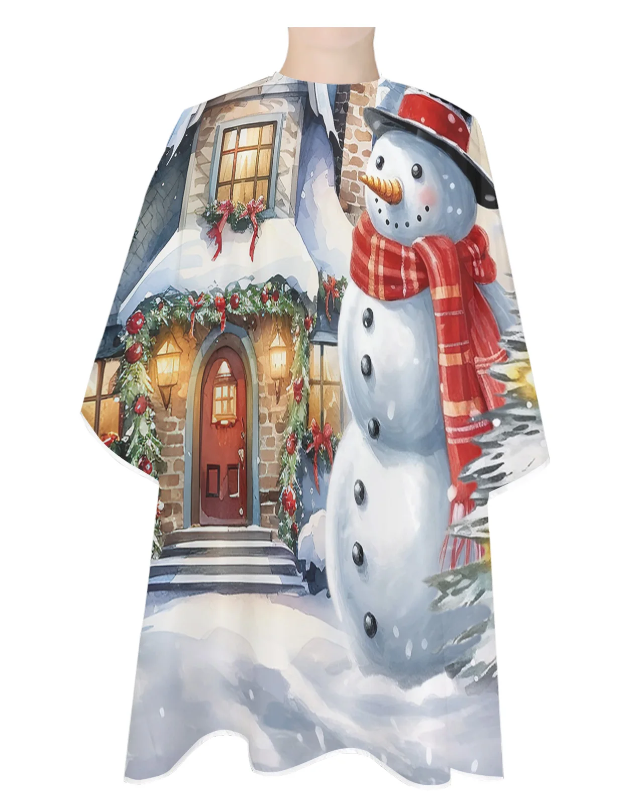 Christmas Snow Scene Snowman Barber Apron Waterproof Beauty Salon Hairdressing Apron Hairdresser Cape Apron