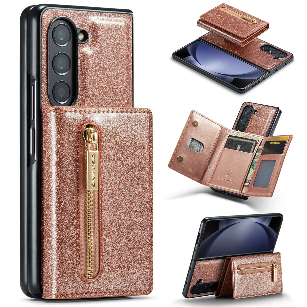 

DG.MING Luxury Glitter Bling Wallet Case for Galaxy Z Fold 5/Z Fold 4/Z Fold 3 Card Bag Magnetic Leather Case Sparkle Cover