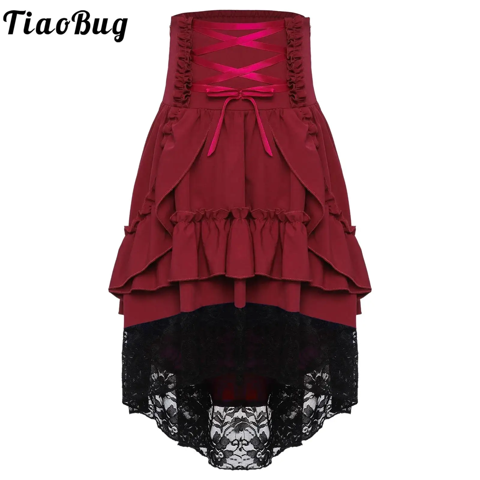 

Girls Medieval Renaissance Costumes Steampunk Gothic Skirts Lace High Low Ruffle Party Lolita Victorian Punk Halloween Dresses