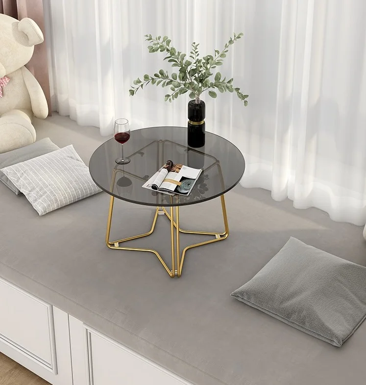 #Modern Simple Customize Color Iron Frame Glass Round Coffee Table Side Table for Living