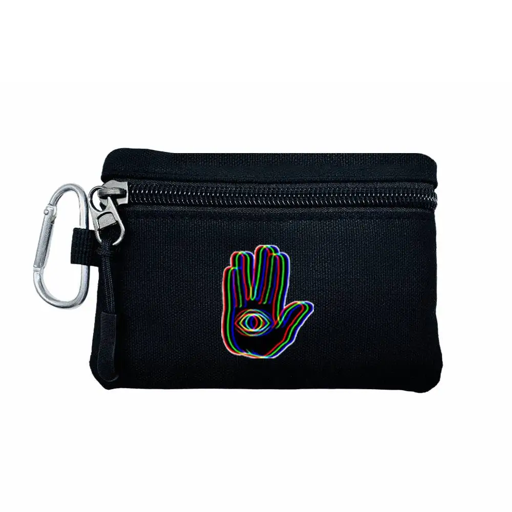 Black Psychedelic Mini Coin Purse Portable Change Wallet for Keys Cards Cash Daily Outdoor Storage for Men