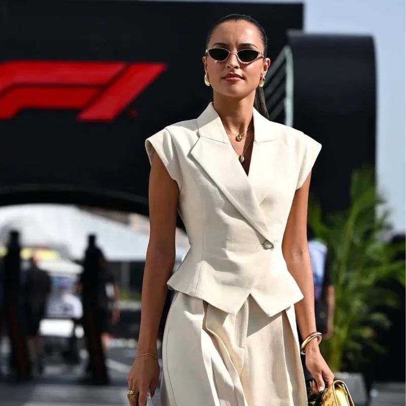 Vintage Top Pant Suit For Women Lapel Sleeveless V-neck Slimming Tops Loose Pocket Breasted Pants 2025 New Summer Commuter Sets