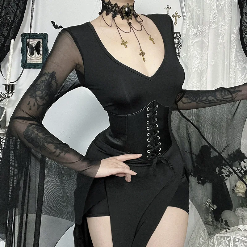 

Темное готическое стильное винтажное сетчатое платье с длинными рукавами, новинка 2025, сексуальные облегающие длинные платья, женские черные шикарные уличные вечерние платья