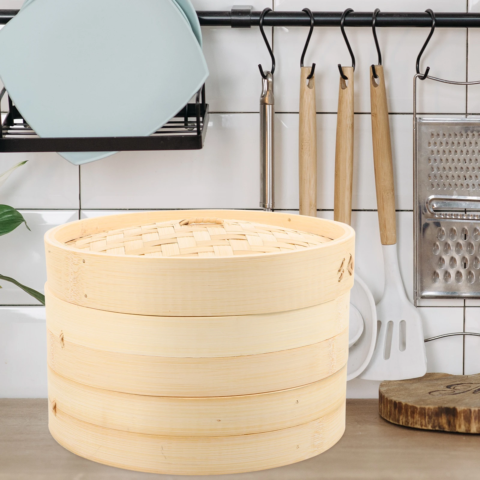 

Bamboo Steamer 10 Inch 2 Layer Food Cooking Tool Practical Basket for Dumpling Bun Kitchen Accessory Steamer With Cover
