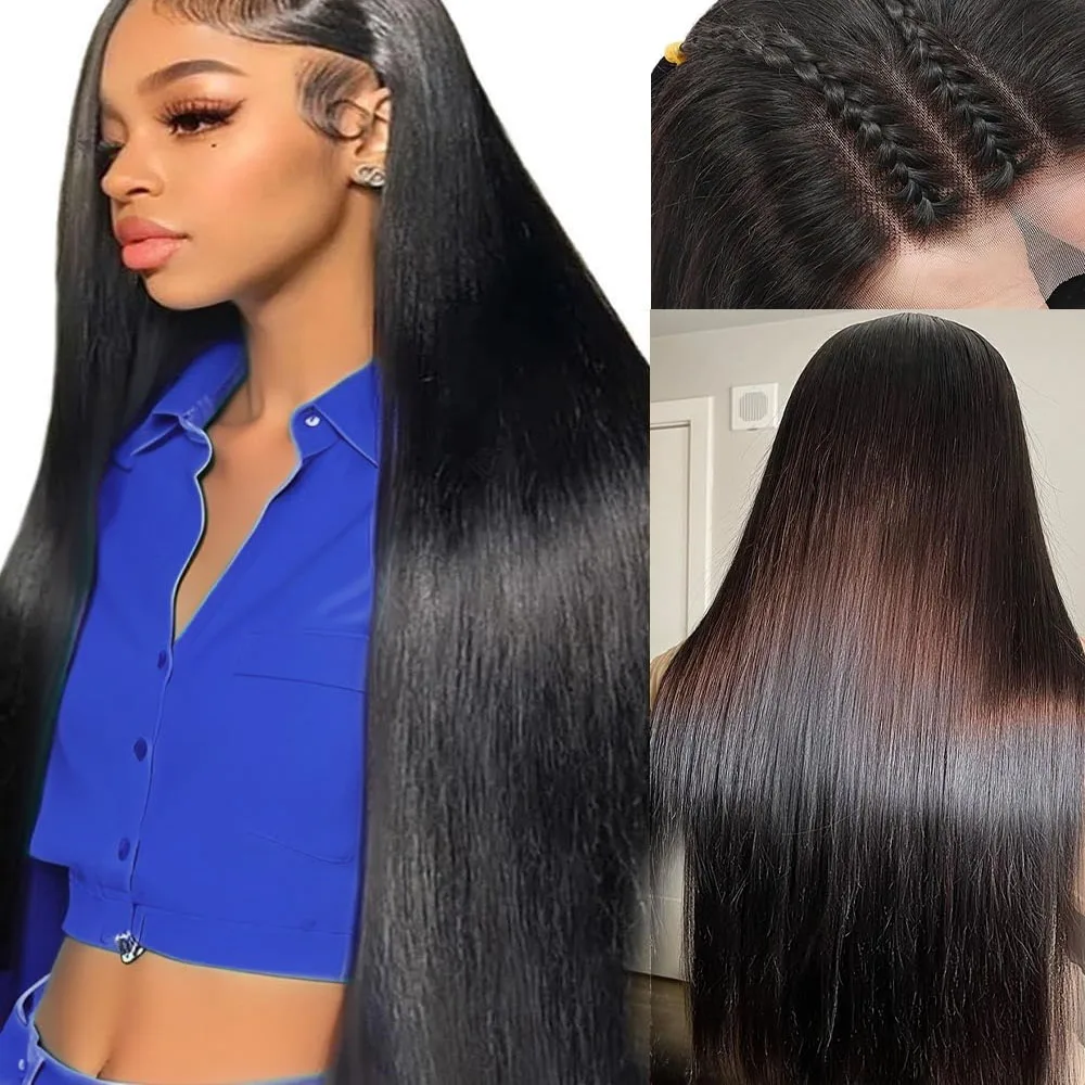 

30 Inch Lace Front Wigs Human Hair Real 100% Virgin Hair Straight Human Hair Wig 250% Density Soft Silky Smooth Natural Black