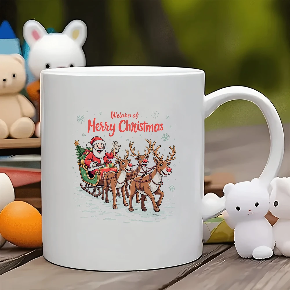 

11oz Santa Claus Sled Reindeer Cartoon Pattern Children's Cup Family Office Coffee Cup Top Christmas Gift Choice