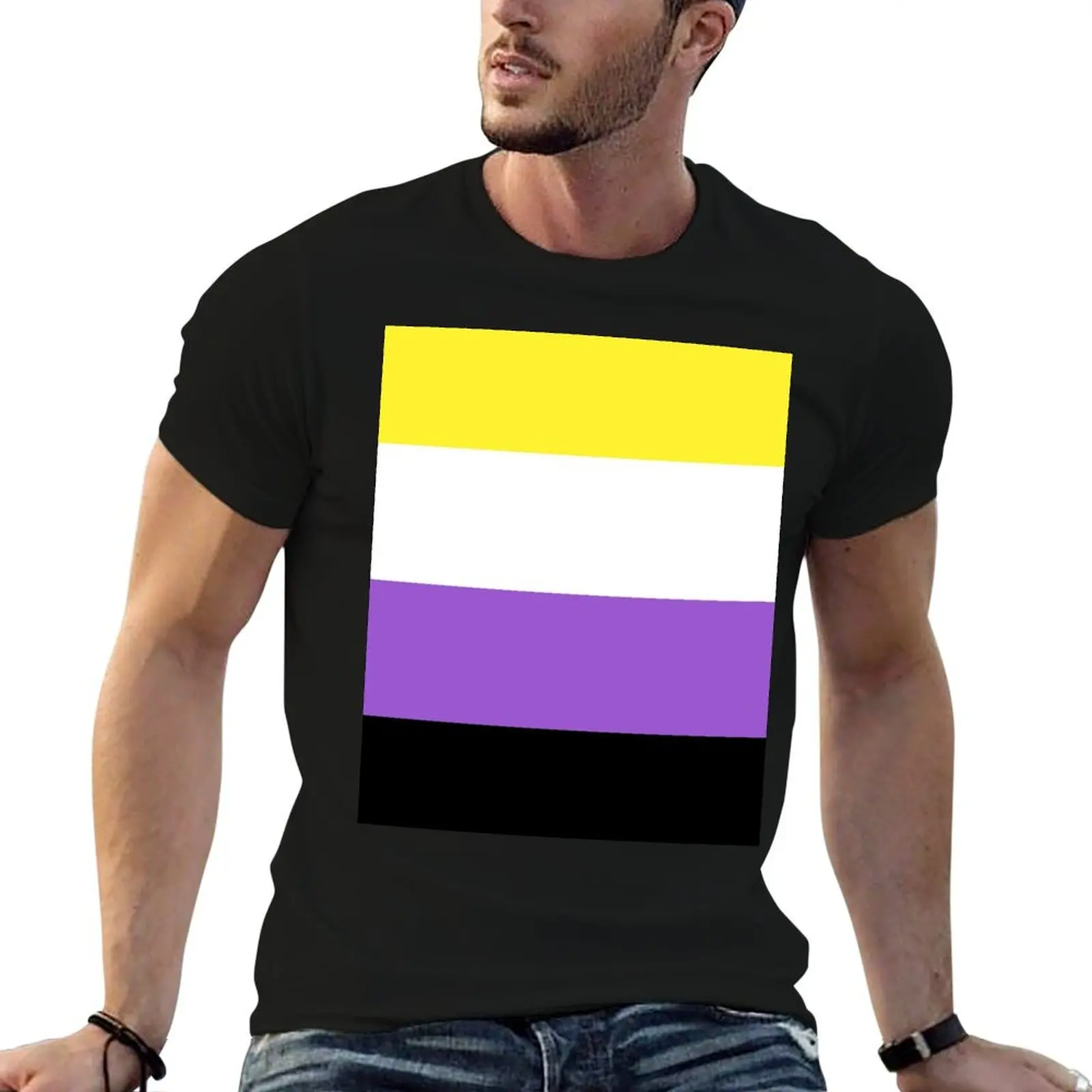 Non Binary Pride Flag Genderqueer Flag T-Shirt Large Size Breathable Tee