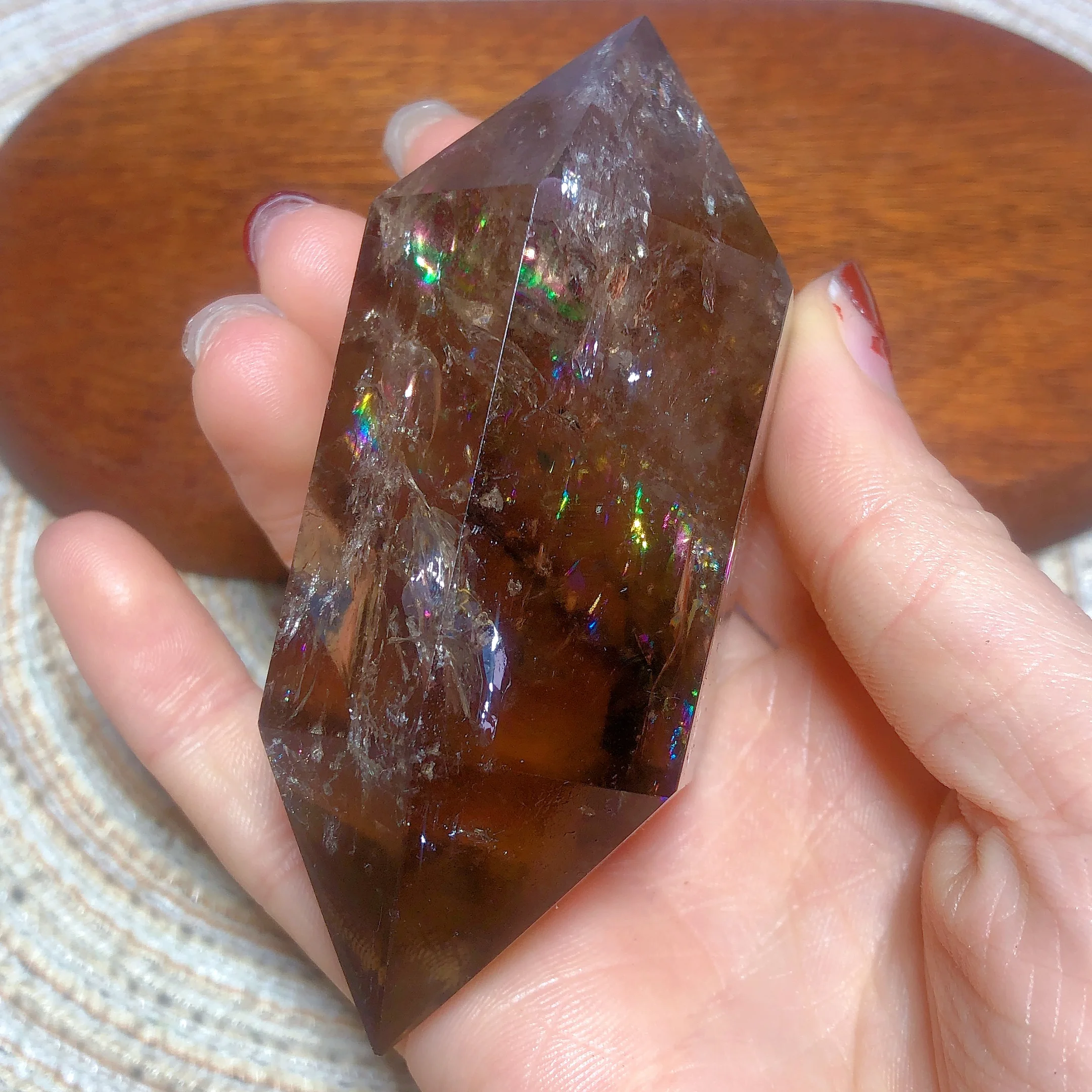 

Natural Crystal Smokey Quartz Rainbow Tower Double Point Hot Sale High Quality Rare Gemstones Room Decor Mineral Gift