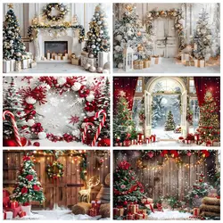 Christmas Photography Backdrop Xmas Tree Gift Toy Window Wood Door Kids Portrait Family Party Photo Background Decor Photostudio