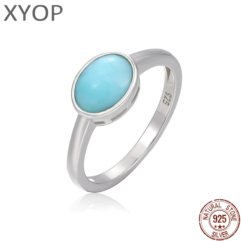 Give the Mother Gift 925 Sterling Silver Natural Gemstones Larimar Ring for Women Geometry Classic Simple Female Jewelry Dating