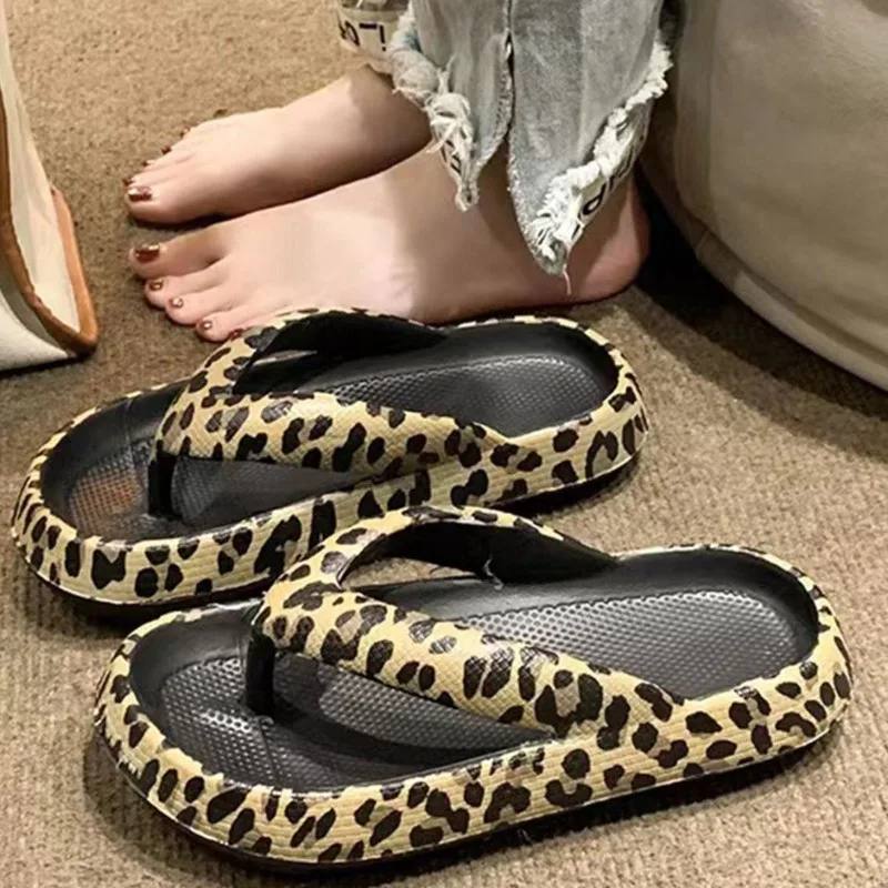 Summer Street Style Y2K Women's Flip Flops Trendy Leopard Print Beach Slippers Snake Skin Texture Anti Slip EVA Slippers