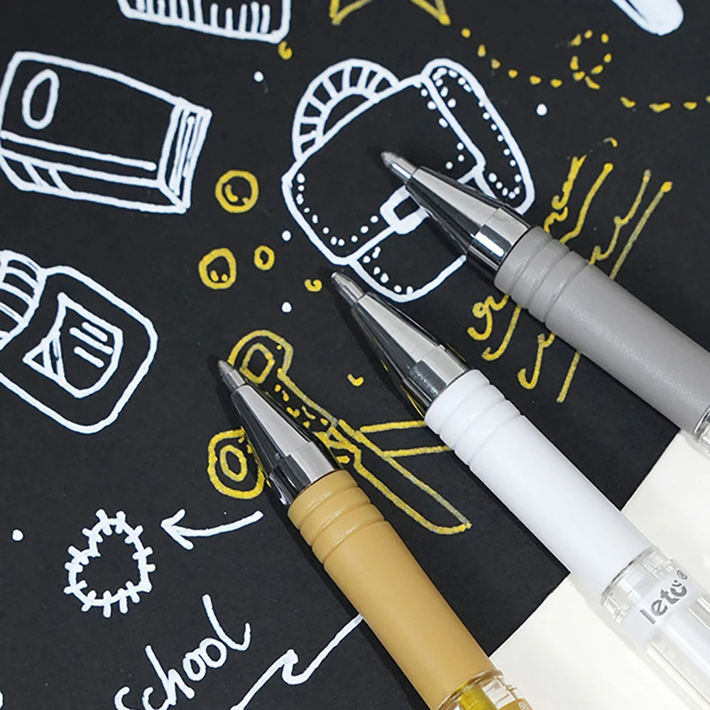 3 pieces of art highlight pen, student hand drawn white highlight pen graffiti hook line, 1.0 thin head marker pen