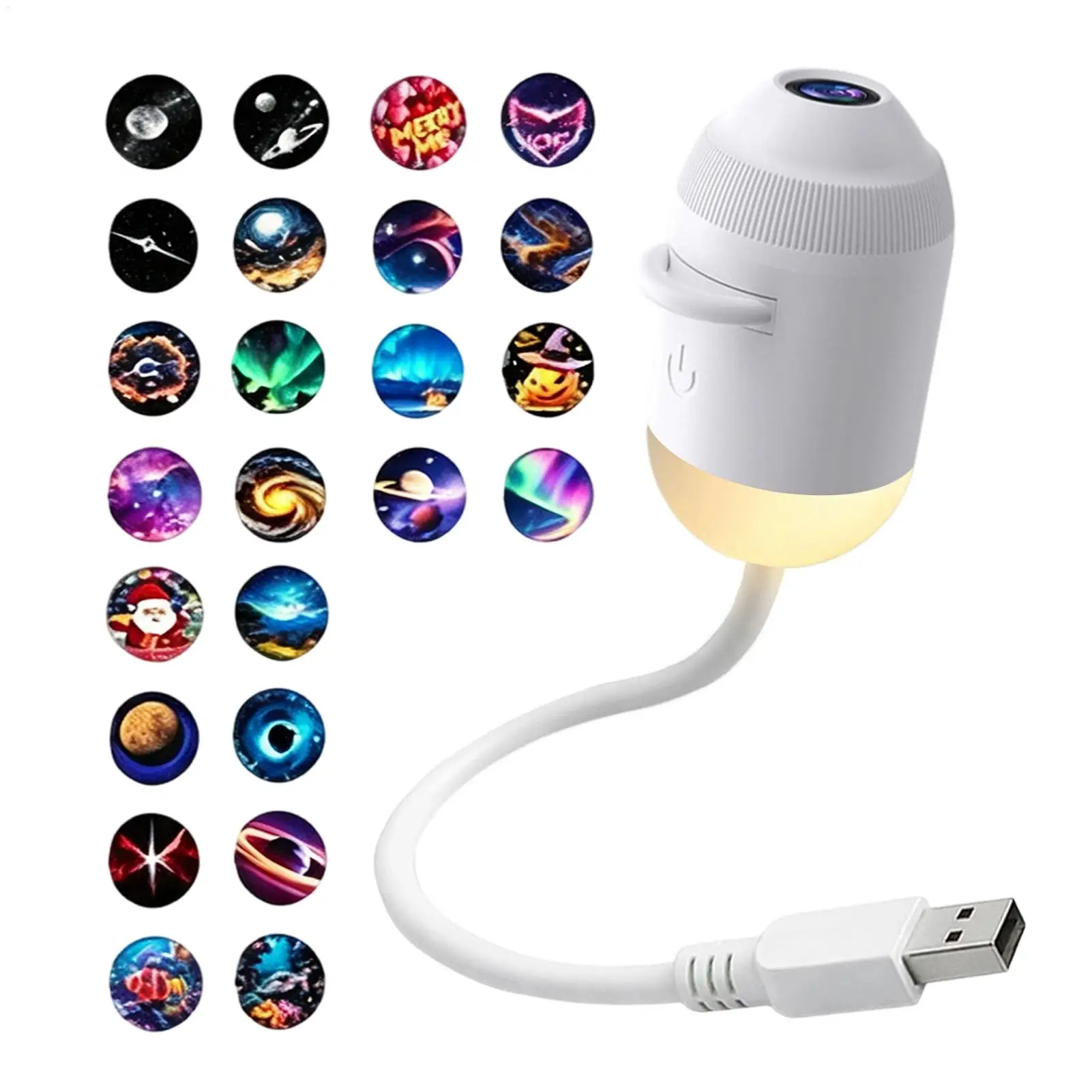 24pc Projection Slides 2in1 Mini USB Galaxy Star Projector Night Light Starry Sky Ambient Lamp for Bedroom Sleep & Decoration