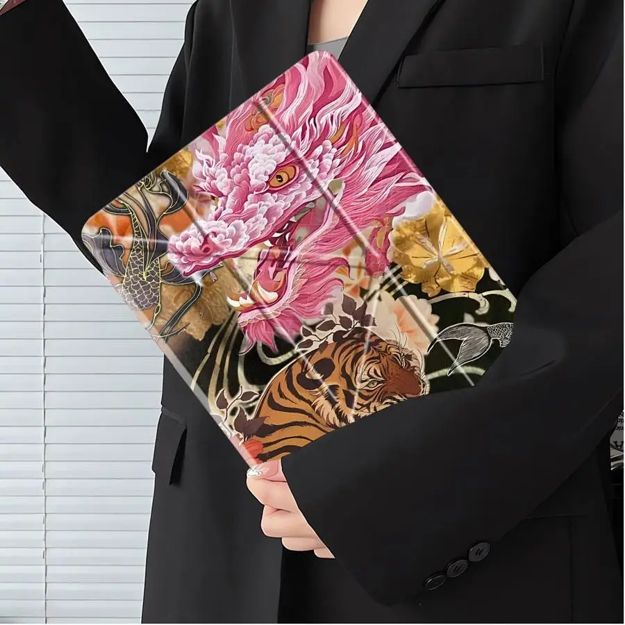 Holder Cover Tablet Case For iPad Mini 6 7 Pro 2025 Pro 11th 10th 9th 8th 7th 12.9inch Air 4 5 M3 M2 M4 11inch Dragon And Tiger