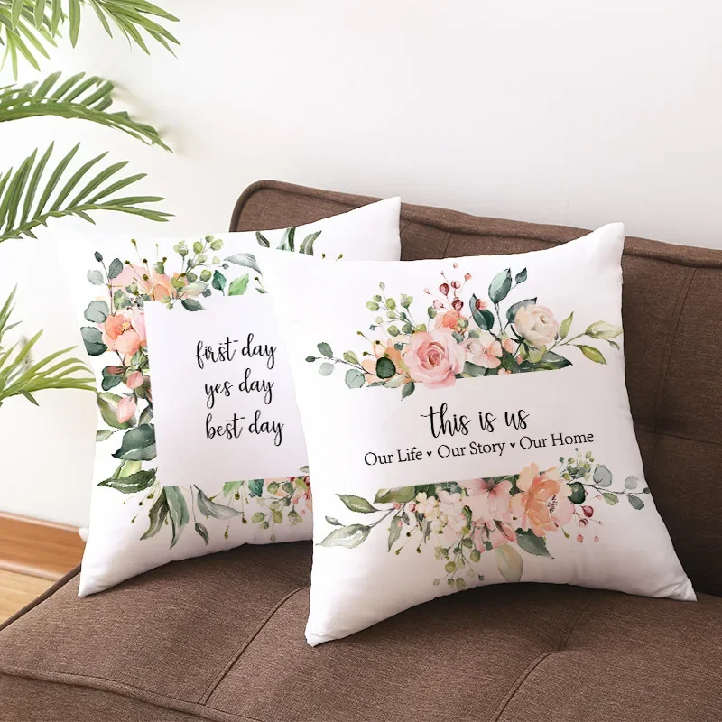 Summer Letter Print Flower Pillow Case Home Decor for Sofa Cushion Cover Polyester Pillow Cover Drop Shipping Housse De Coussin