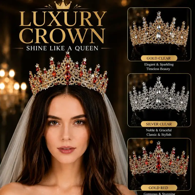 Elegante Braut-Tiara, glänzende Kristall-Strass-Krone, Vintage-Königinnen-Kopfschmuck, Haarband, Geschenk für Geburtstagsfeiern. – Detail 1