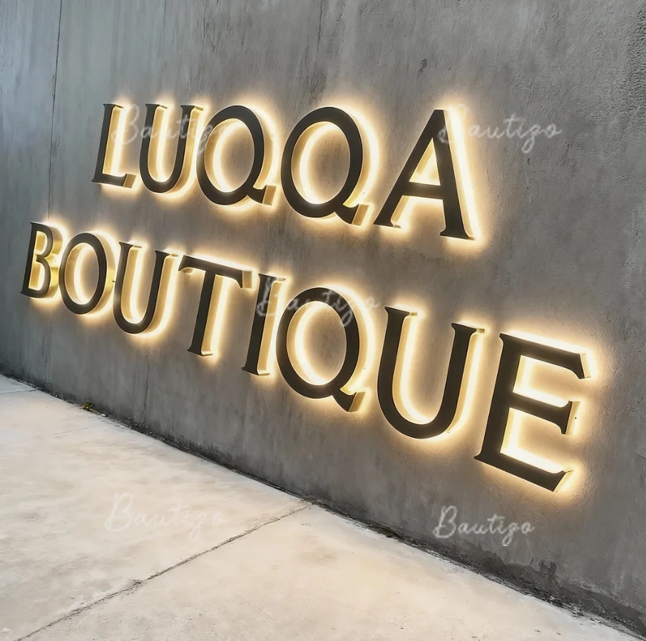 علامة ضوء مخصصة معدنية بإضاءة خلفية لافتات الأعمال في الهواء الطلق واجهة المتجر ثلاثية الأبعاد الإعلان مضيئة شعار شخصي Led شريط النيون #3