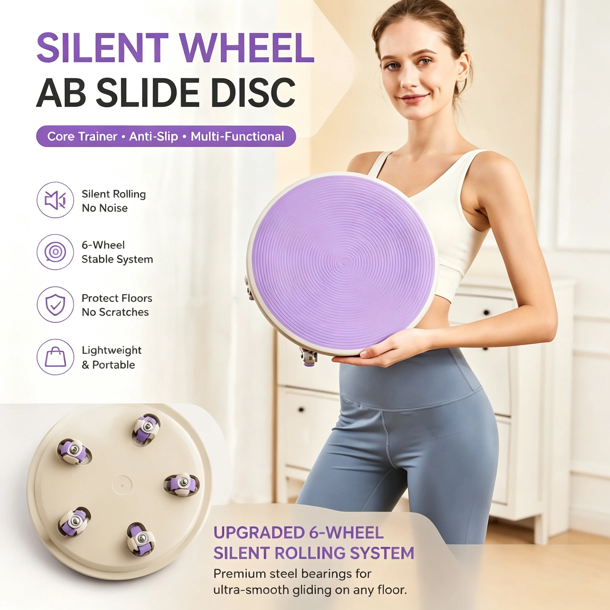 Gliding Disc Slider - Disco Deslizante Silencioso para Abdominales, Entrenador