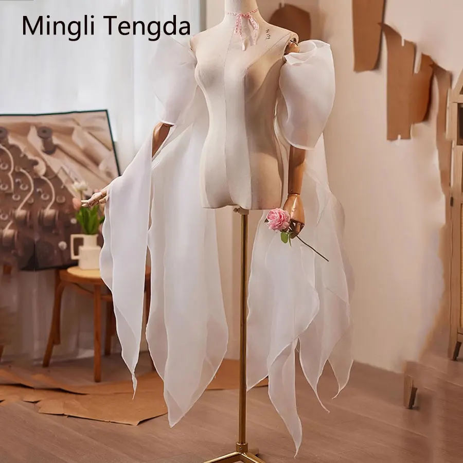 Mingli Tengda Long Fluffy ROTATOR CUFF Sleeves Organza Bride Gloves For Wedding Covered Arms Accessories Bridal Glove Exaggerate