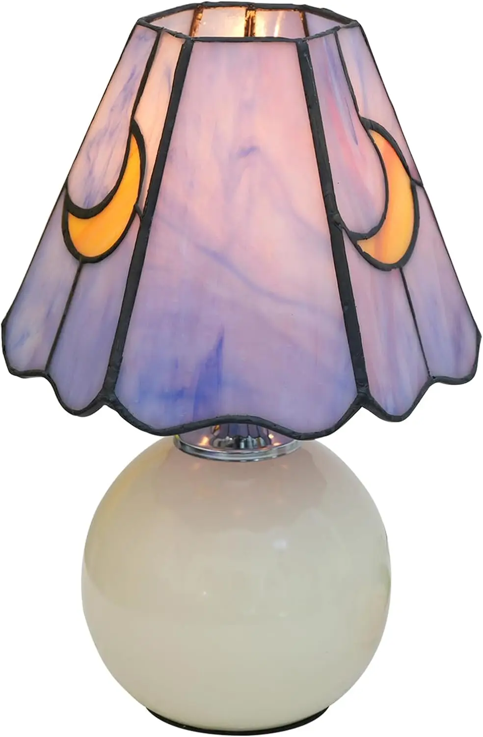 Mushroom Moon Stained Glass Table Lamp, Cute Bedside Night Light for Living Room Decor, Pink Blue Gift