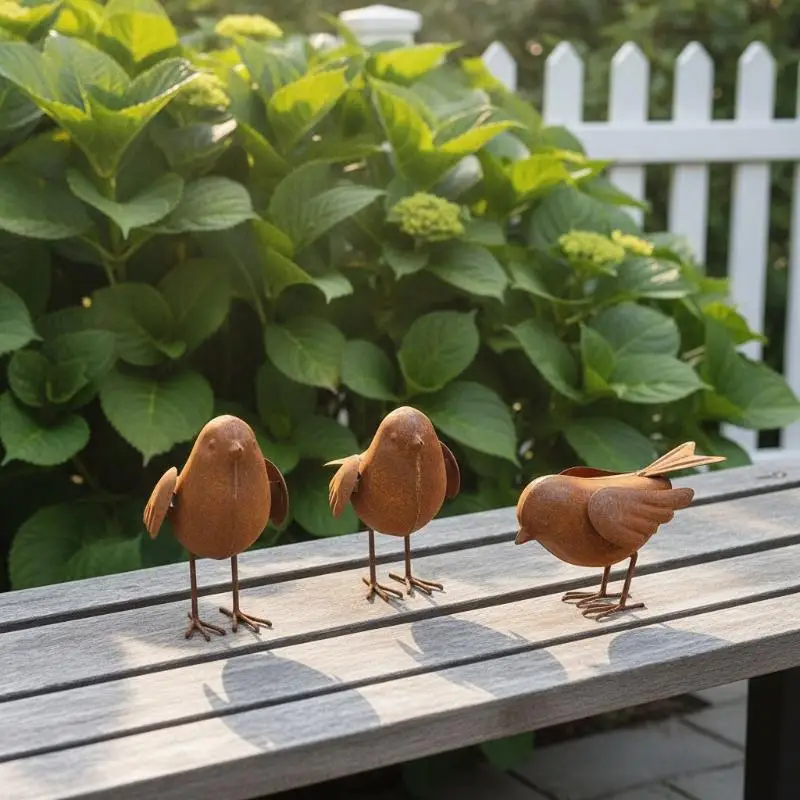 Farmhouse Rusty Metal Bird Figurine 3 Pcs Set Vintage 3D Sculpture for Indoor Outdoor Home Garden Art Decoration