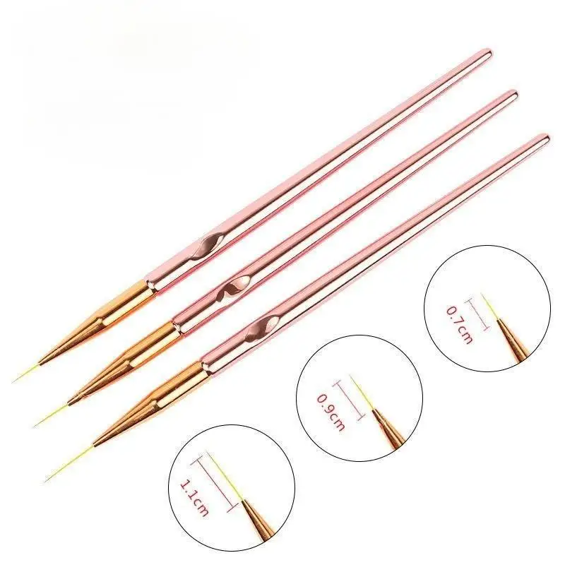 【HBA】3Pcs/Set Acrylic French Stripe Nail Art Line Painting Pen 3D Tips Manicure Slim Line Drawing Pen UV Gel Brushes Tools