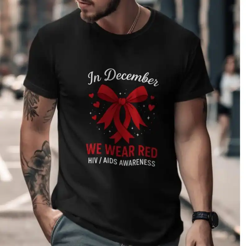 Aids Awareness Png Red Ribbon World Aids Day Awareness Ribbon Svg in December We Wear Red Sublimation T-shirt