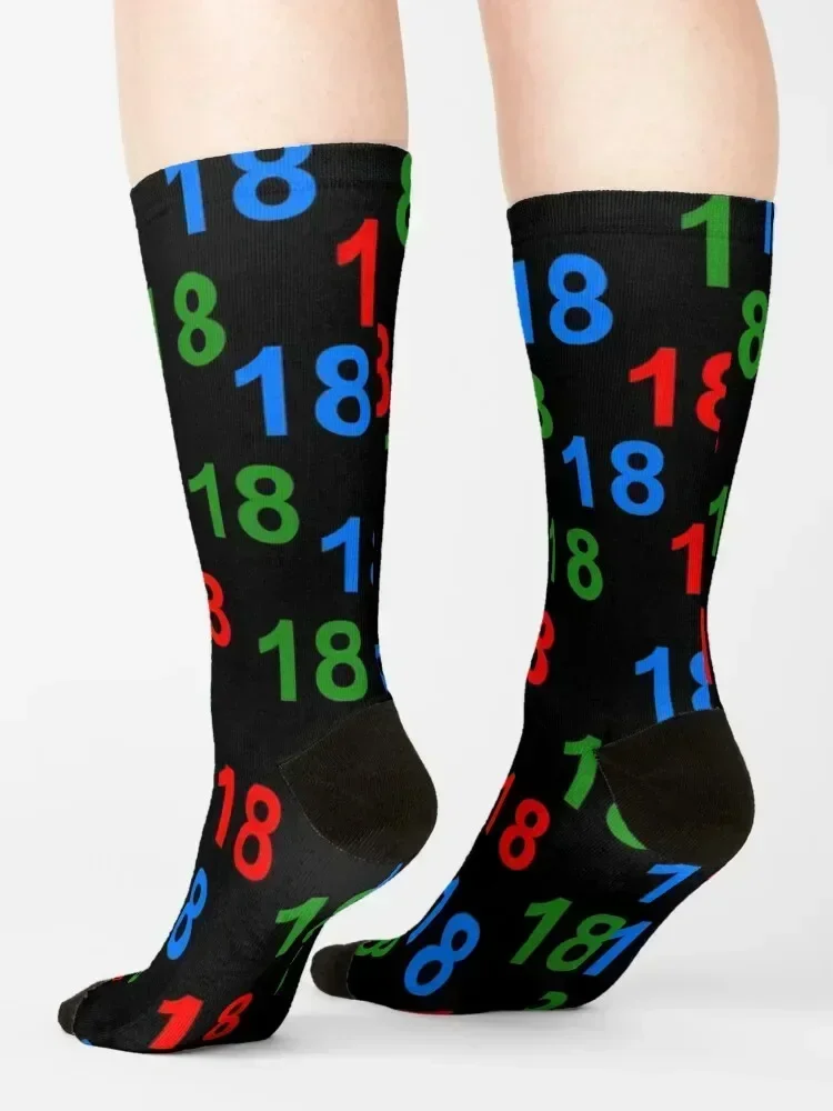 colorful number design 18, gift 18, birthday 18 Socks fashionable set Crossfit Stockings compression Girl'S Socks Men's