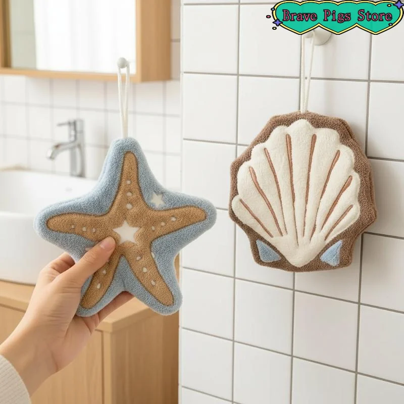 1 Pcs Water-Absorbing Soft Hand Towel Cute Starfish Shape Super For Bathroom Kitchen Washing Hands Cloth Convenient Hanging