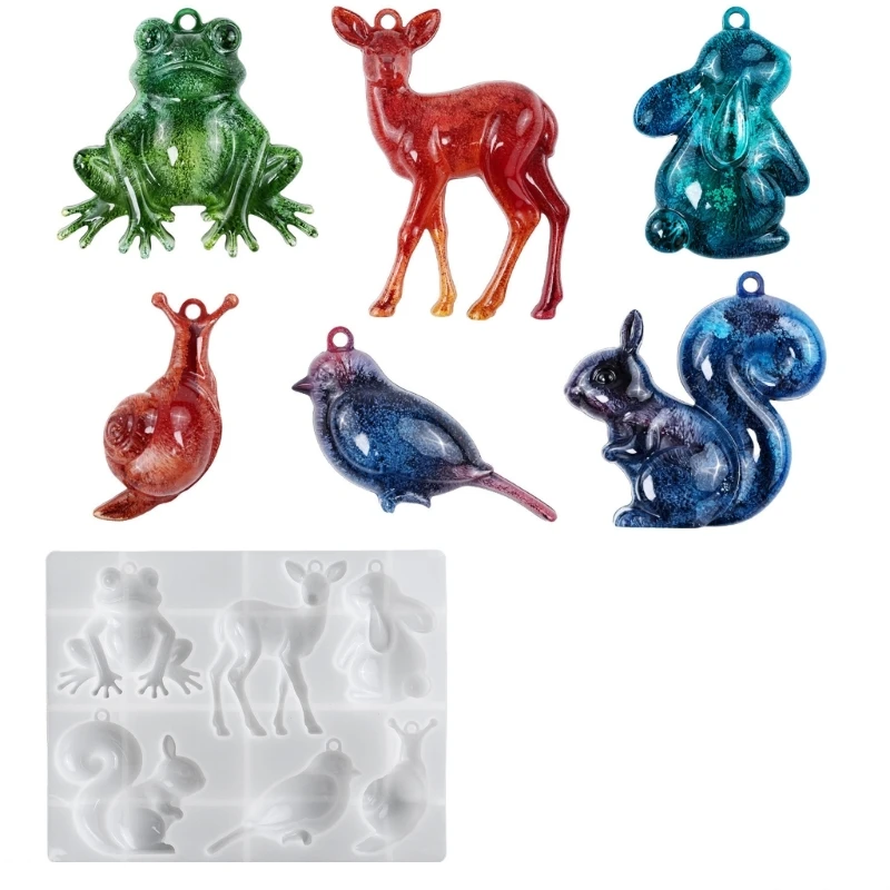 

T4MD Silicone Mould For Resin Animal Keychain Crafting Frogs Deer Bird Squirrel Pendant Jewelry Making 3D