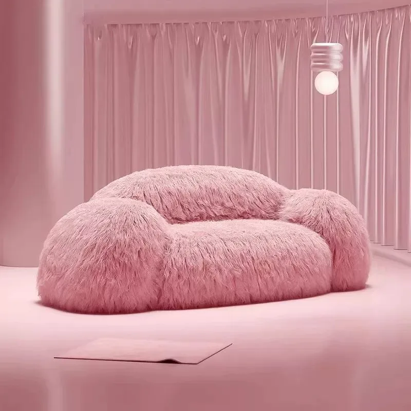 Long hair sofa clothing store studio beauty salon commercial sofa bedroom with Internet celebrity girl powder three small sofa