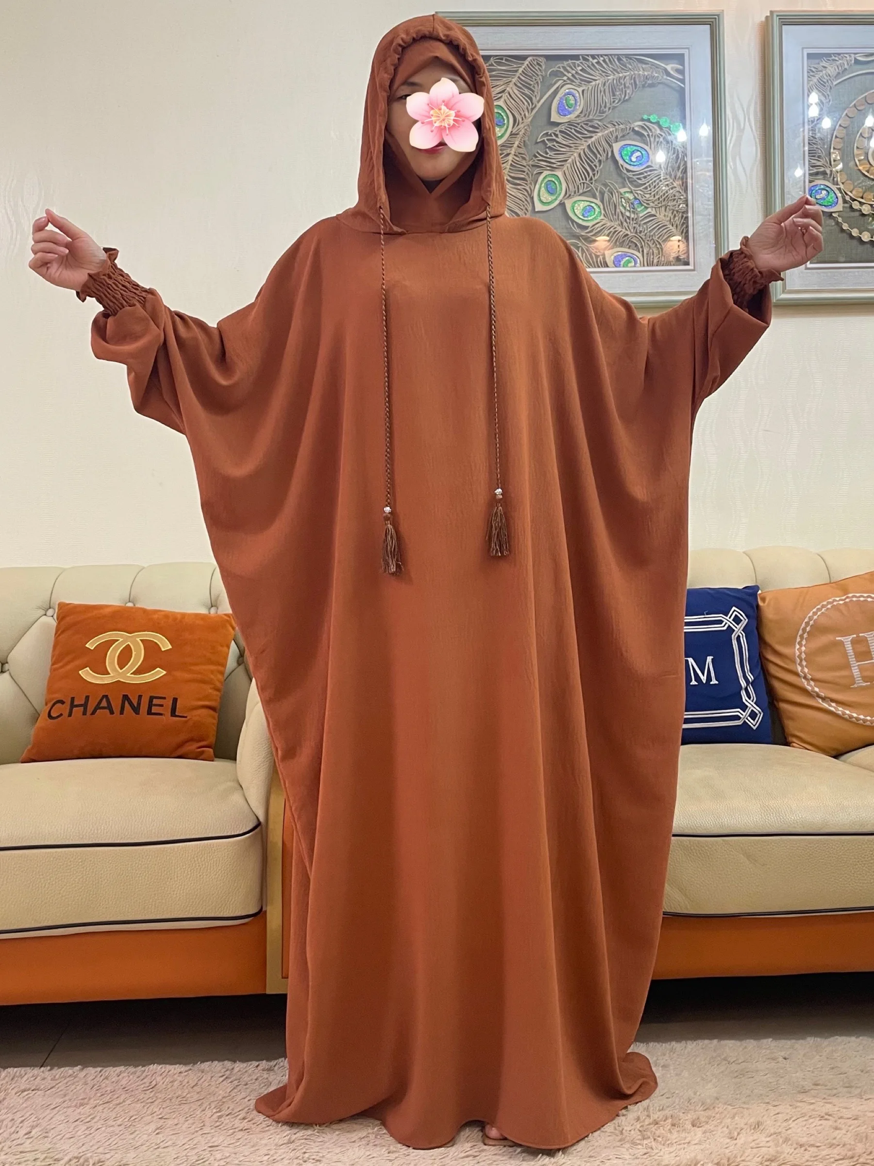 2024Saudi Women Abayas Muslim Ramadan Prayer Clothing With Hooded Jalaba Solid Casual Batwing Sleeve Arab Oriental Robe Eid