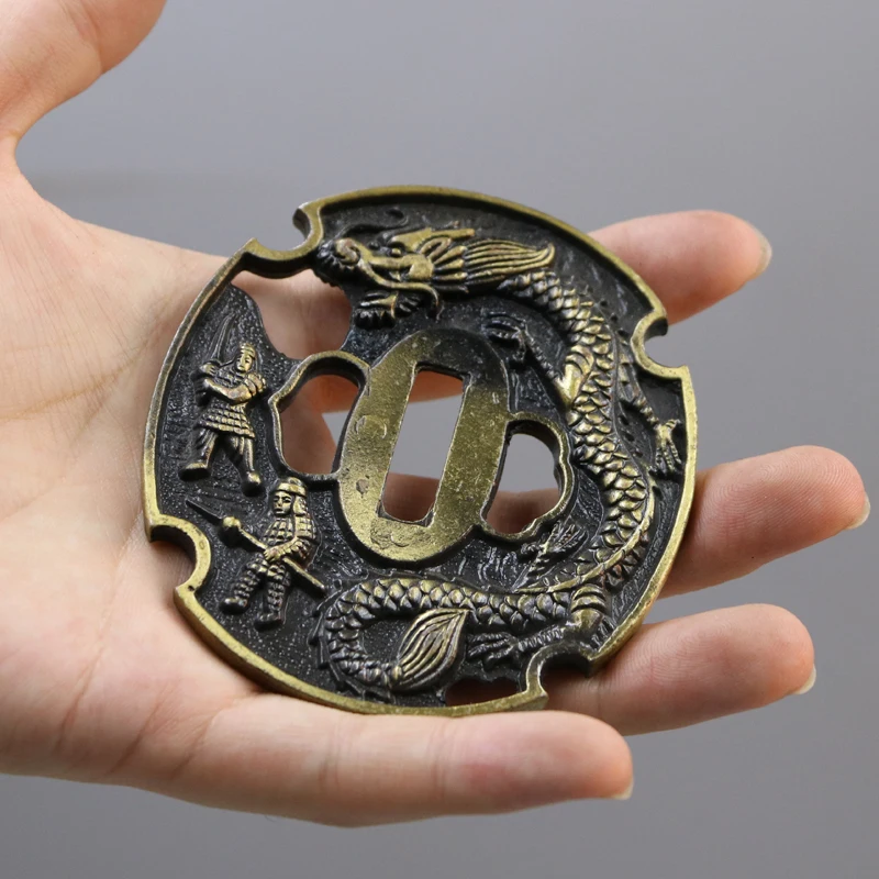Nice Alloy Antique Green Dragon Theme Tsuba Guard For Real Japanese Samurai Katana Or Wakizashi Sword