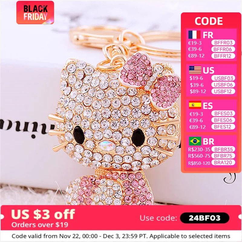 Sanrio Hello Kitty Rhinestone Keychain Cute Sparkling Bag Charms Exquisite and Decorative Pendant Christmas Gift