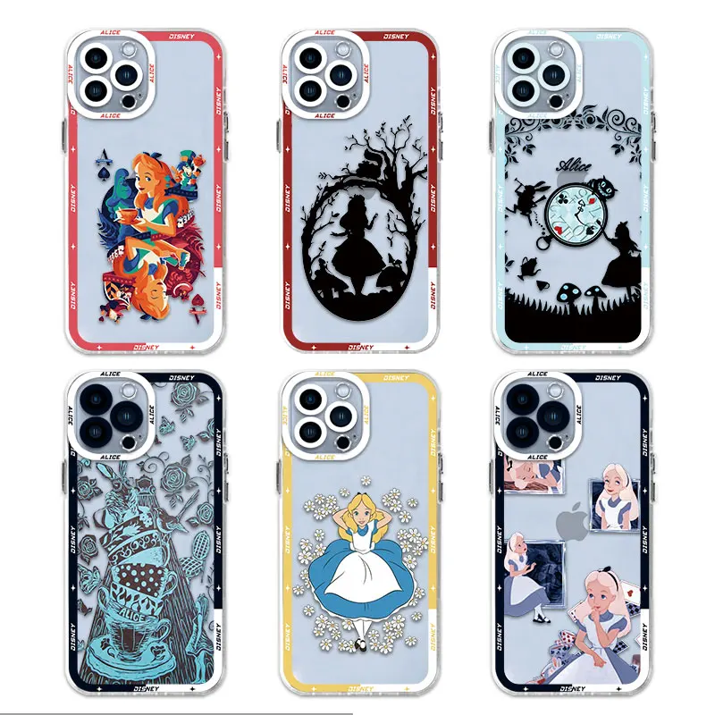 Transparent Soft Case for Apple iPhone 12 Mini 14 15 Pro 7 6s 11 13 Pro Max SE 8 Plus XR XS X Disney Alice in Wonderland Cover