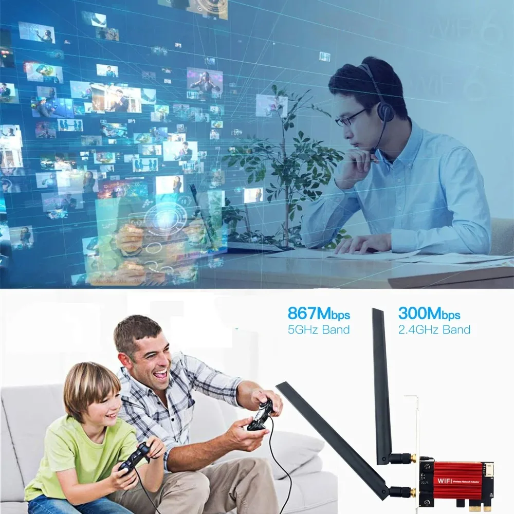 AC1200 WiFi 5 PCIE WiFi アダプタワイヤレスネットワークカード Bluetooth 4.0 デュアルバンド 2.4 グラム/5GHz 802.11AC デスクトップ Windows 7/8/10/11