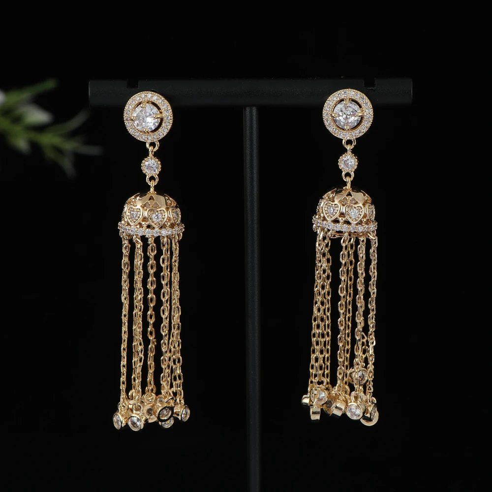

Long Geometry Round Long Tassel Earrings For Women Wedding Cubic Zirconia CZ DUBAI Bridal Earring Jewelry Accessories E1189