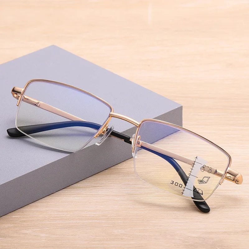 New Reading Glasses anti blue-ray eyeglasses Progressive multi-focus reading glasses Metal Full Frame Presbyopia Eyewear