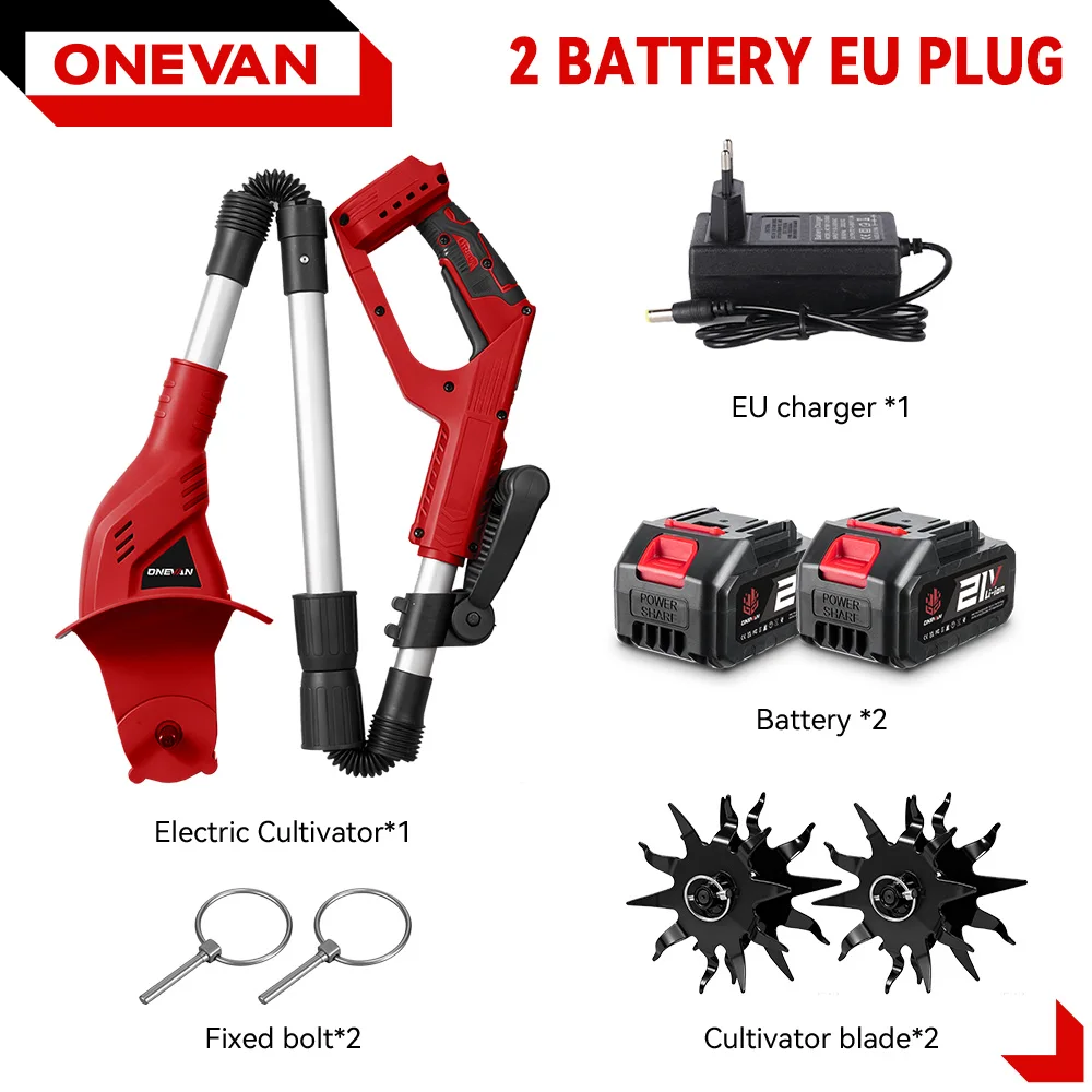 ONEVAN Bürstenloser 1600W Elektrischer Rotationsgrubber Kultivator Rasenmäher Kabelloser Vertikutierer Gartenwerkzeug für Makita Akku
