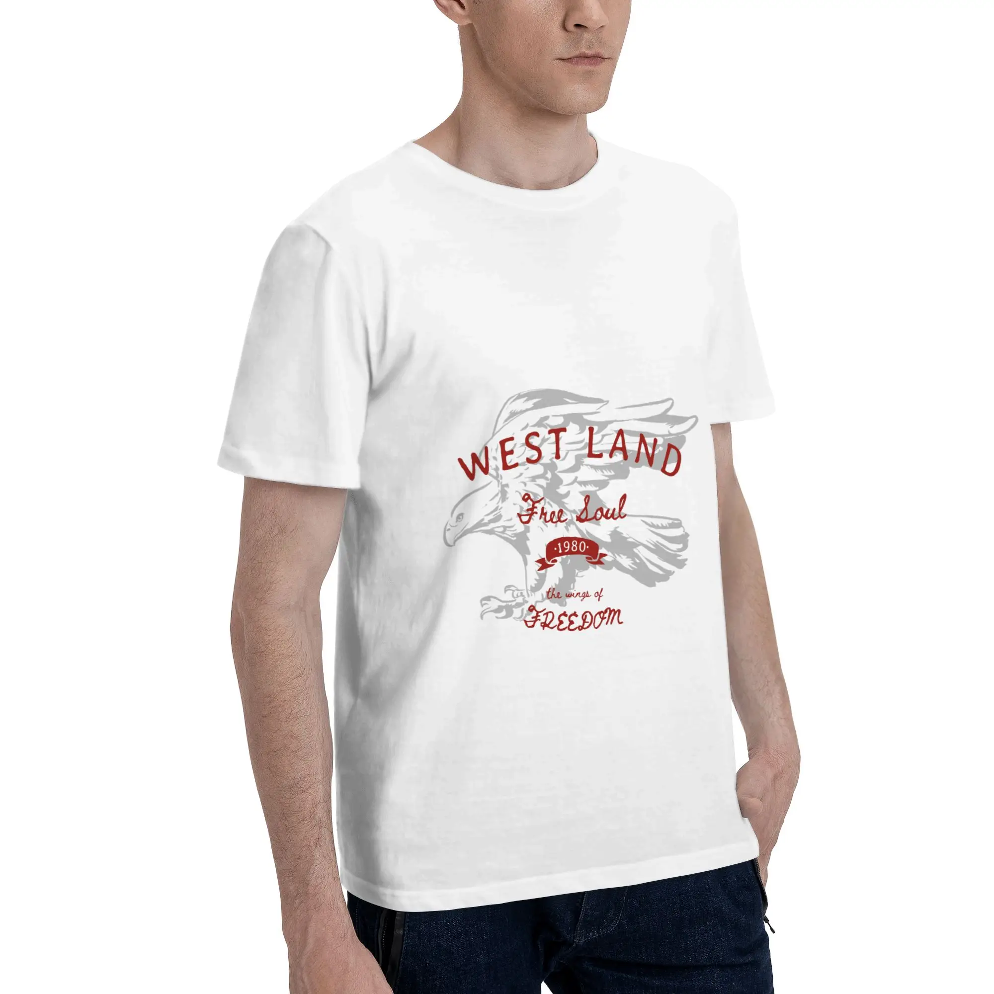 Anime West Land Freedom Tiger Print Men's T-Shirt Clothes  Humorous Tee Shirt Short Sleeve fugees Pure Cotton