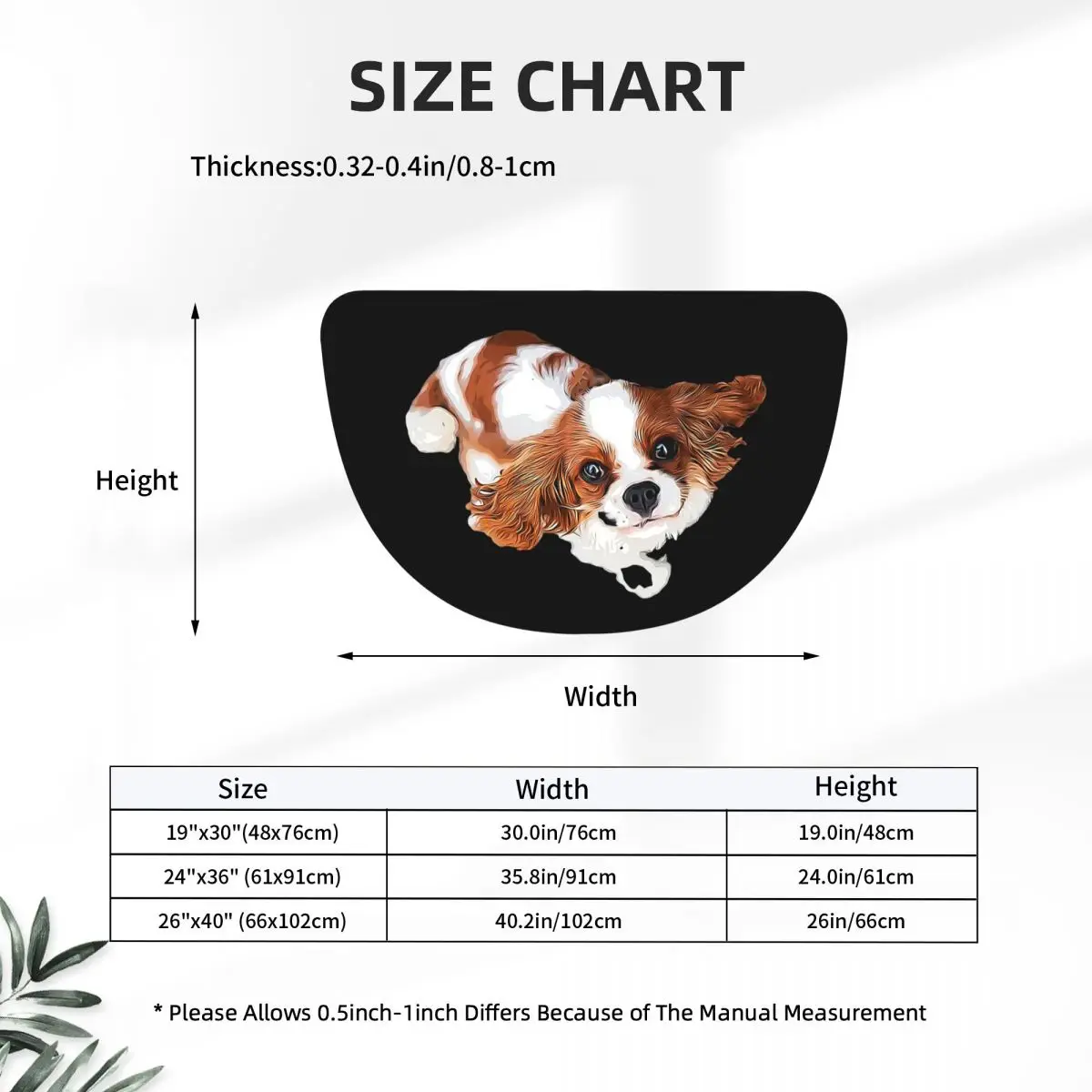 Cavalier King Charles Spaniel - Blenheim Flannel Half Round Doormat Non Slip Bathroom Mat Absorbent Floor Carpet for Living Room