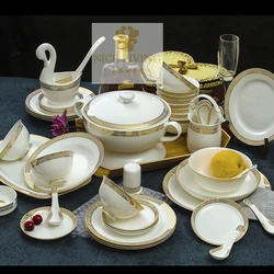 58pcs Dinnerware Set Dish Set China Ceramic High-grade Bone China Dinnerware Set European Gold Phnom Penh Bowl Plate