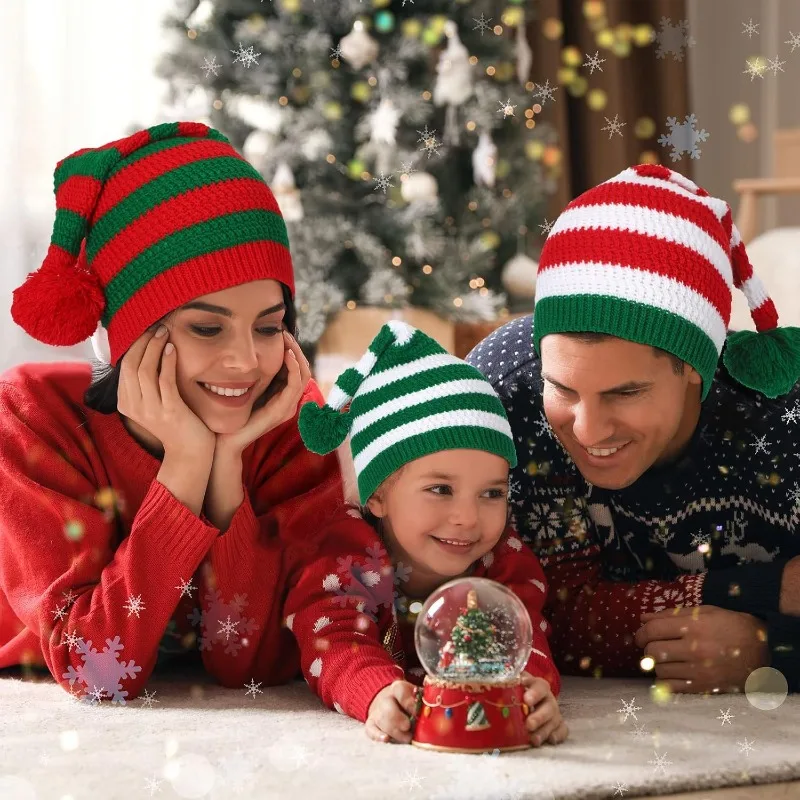 1-10PCS Merry Christmas Long Tail Knit Beanie Pom Pom Wizard Style Hat Unisex Holiday Party Costume Decor Gift for Family