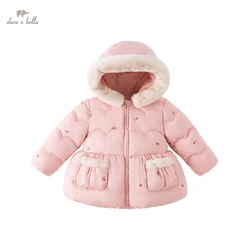 Dave Bella Pink Winter Jacket Parka For Girls Winter Coat 90% Duck Down Girls Jackets Snow Wear Kids Outerwear Clothes DB4224414