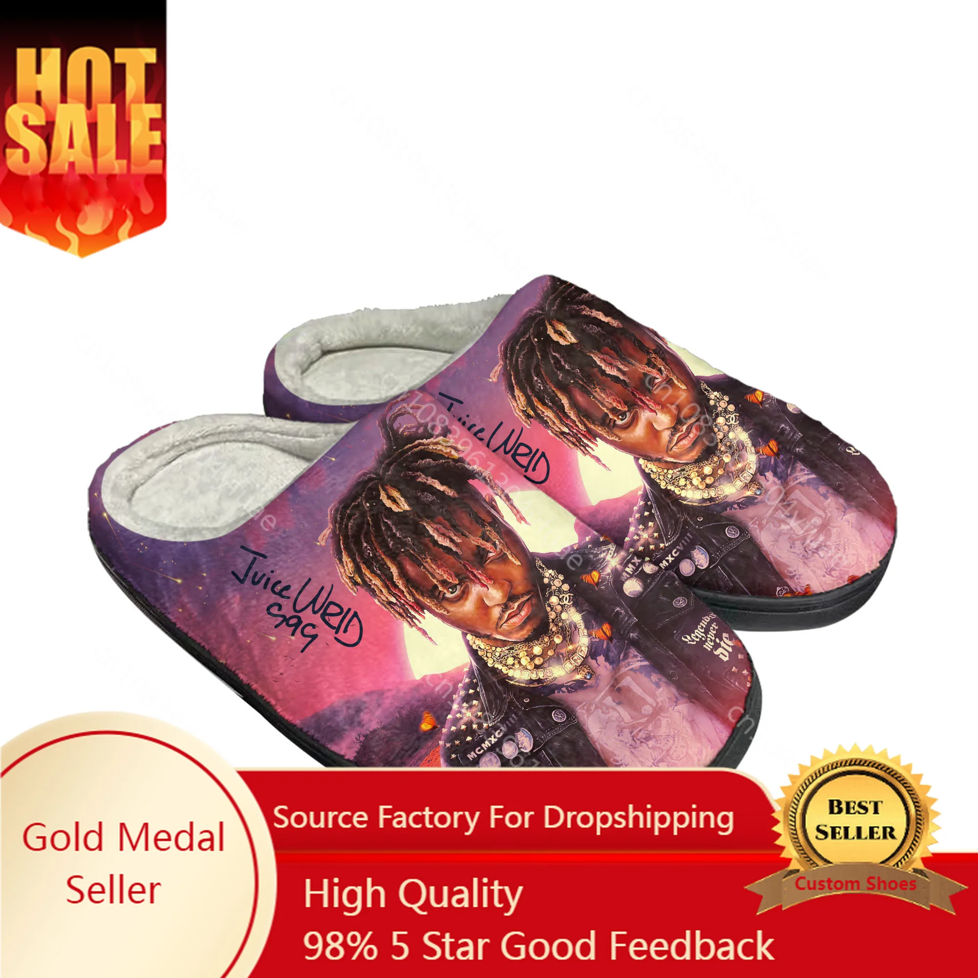 

Juice Wrld 999 Hip Hop Rapper Home Cotton Custom Slippers Mens Women Sandals Plush Casual Keep Warm Shoes Couple Thermal Slipper