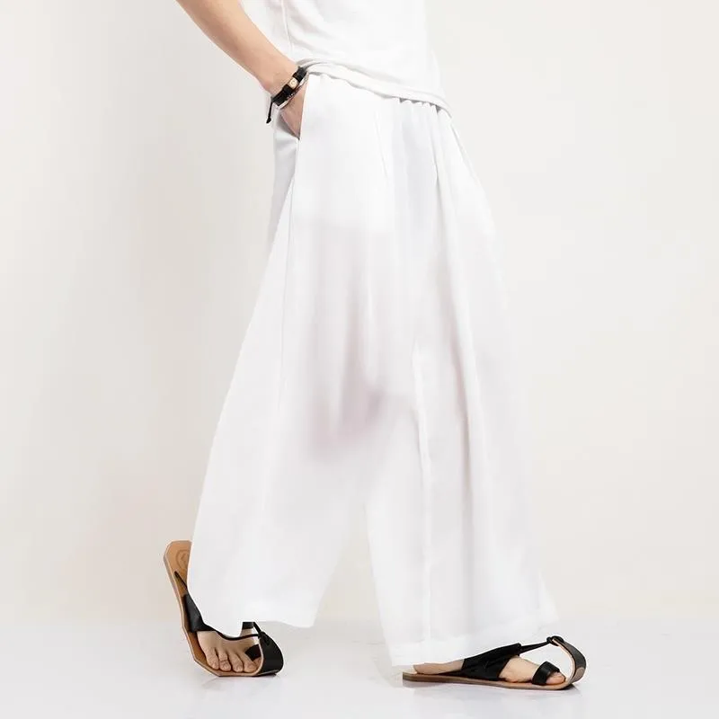 Business Casual Style Men's Summer Thin Ice Silk Loose Straight Leg Pants Nine Points Anti-bacterial Comfortable Straight Tub...