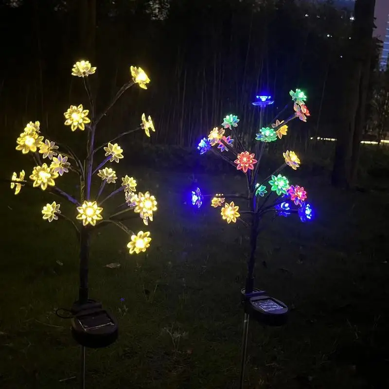 Solar-powered branch string cherry blossom and lotus flower-shaped stake outdoor lawn lights LED decora